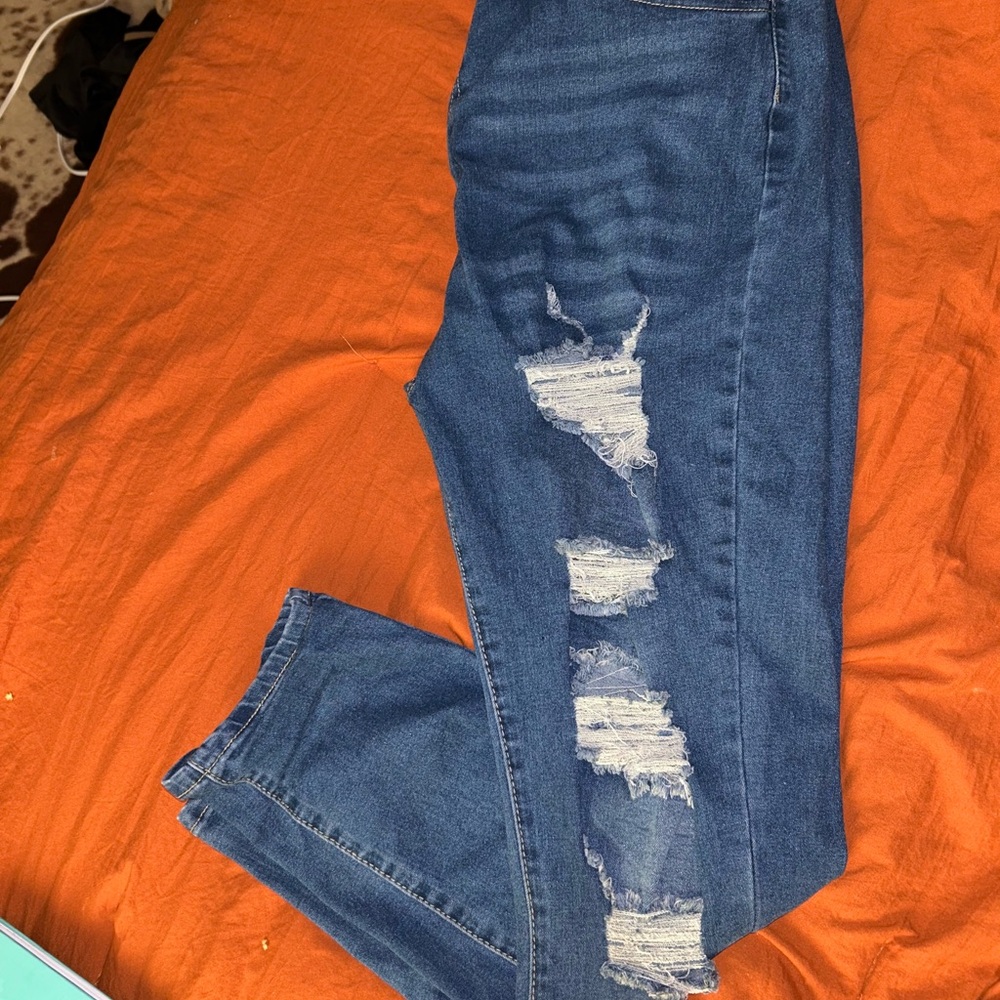 Women's Distressed Blue Jeans